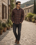 Ronan Men's Organic Cotton Flannel Shirt – Long Sleeve Button-Up Checked Overshirt