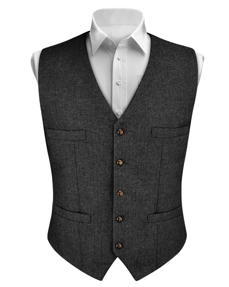 Caleb Men's V-Neck Waistcoat – Five Button Formal Vest with Adjustable Back Strap