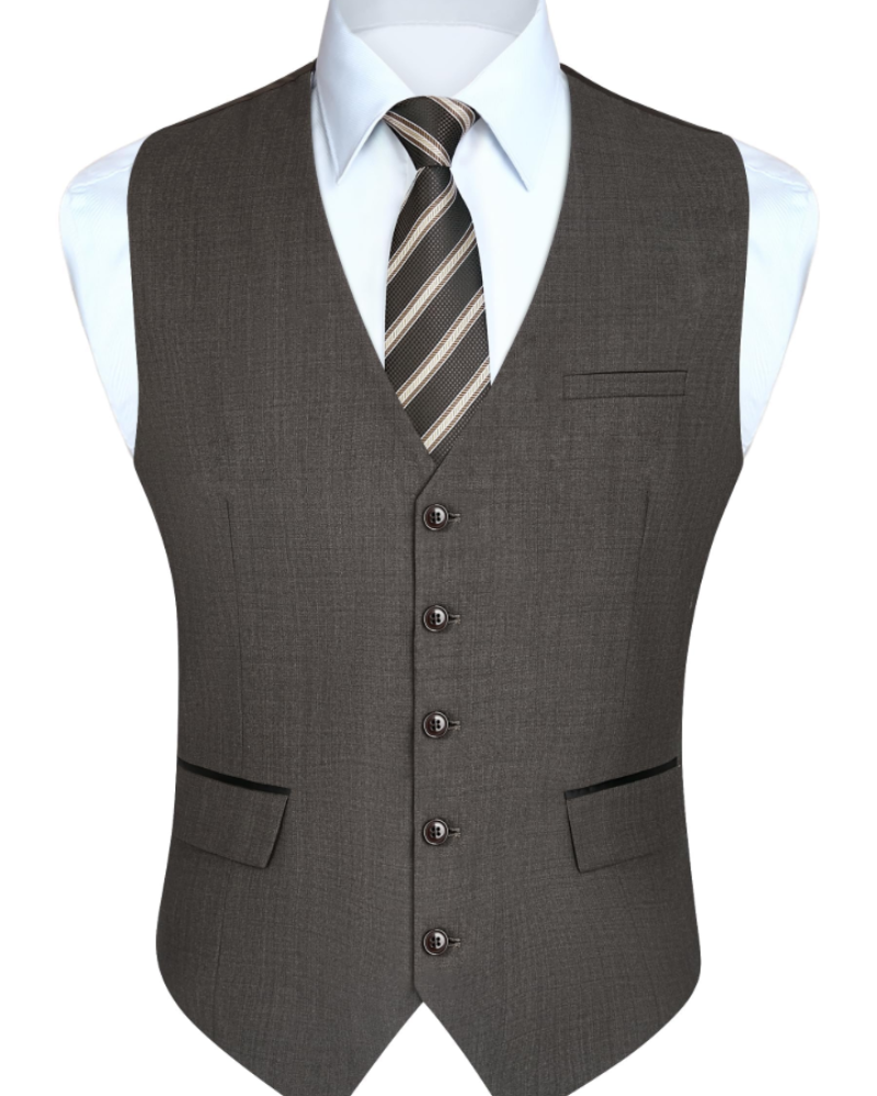 Nathan Men's V-Neck Waistcoat – Five Button Formal Vest with Contrast Pockets