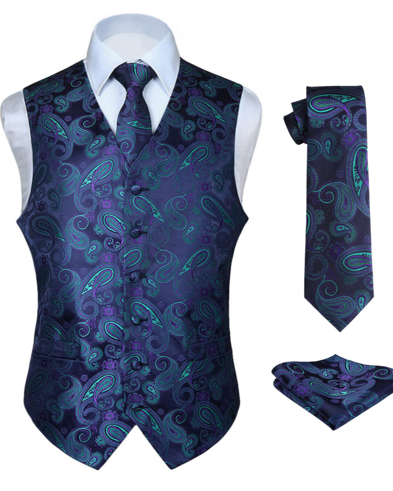 Maxwell Men's Paisley Silk Waistcoat – V-Neck Six Button Formal Vest