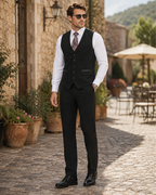 Nathan Men's V-Neck Waistcoat – Five Button Formal Vest with Contrast Pockets