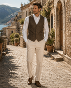 Caleb Men's V-Neck Waistcoat – Five Button Formal Vest with Adjustable Back Strap