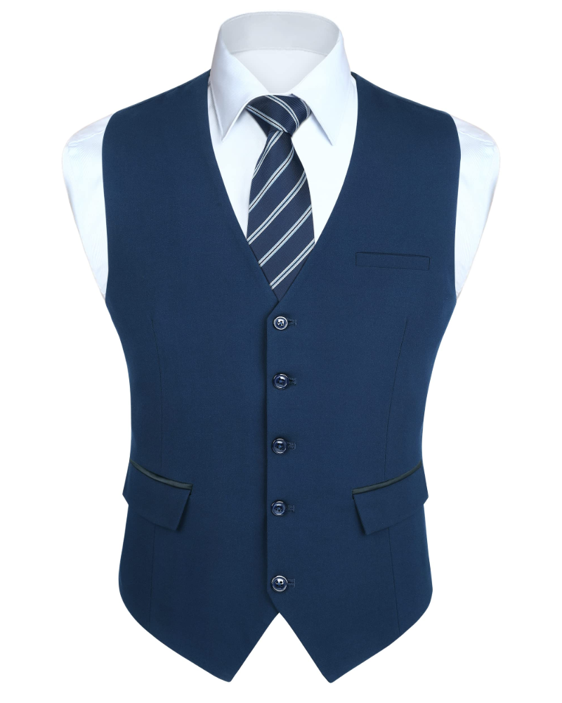 Nathan Men's V-Neck Waistcoat – Five Button Formal Vest with Contrast Pockets