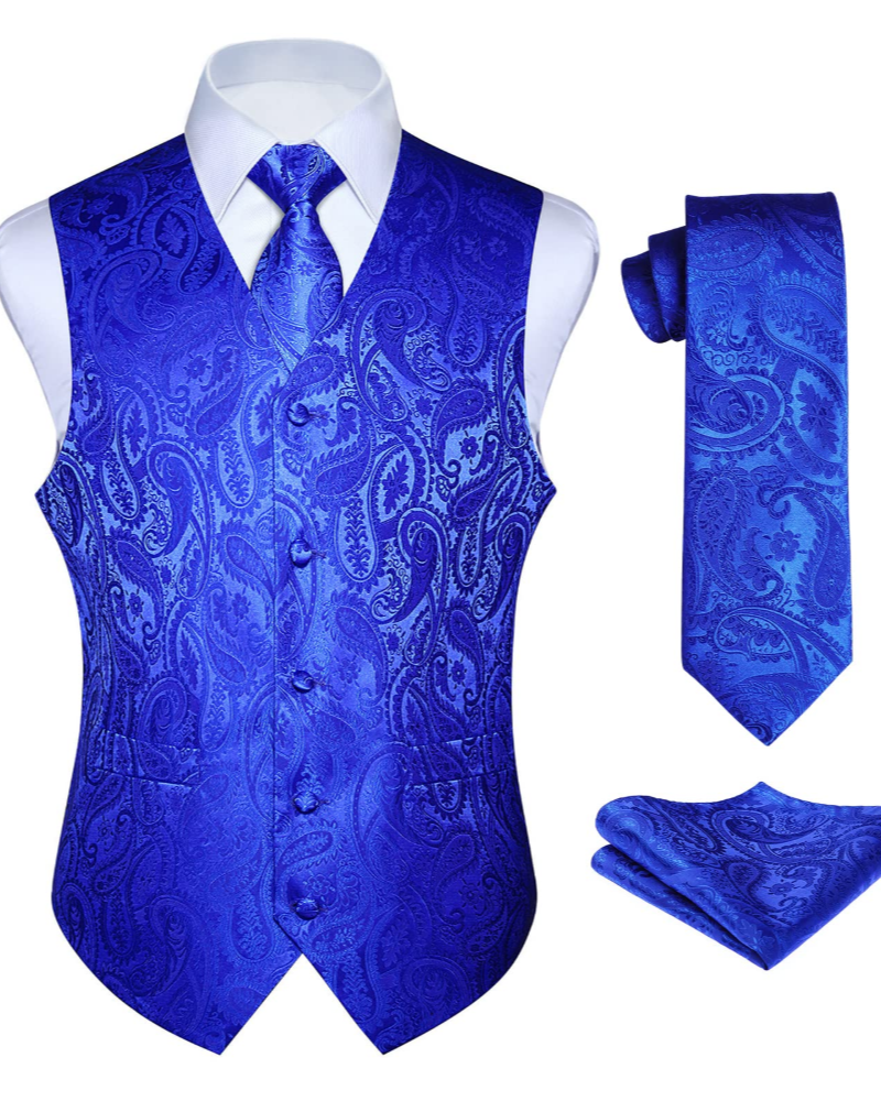 Dominic Men's Paisley Waistcoat Set – 3 Piece V-Neck Formal Vest with Tie & Pocket Square