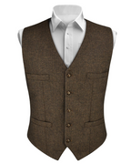 Caleb Men's V-Neck Waistcoat – Five Button Formal Vest with Adjustable Back Strap