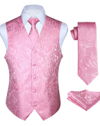 Dominic Men's Paisley Waistcoat Set – 3 Piece V-Neck Formal Vest with Tie & Pocket Square