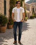 Hugo Men's Cotton Linen Waistcoat – V-Neck Three Button Formal Vest