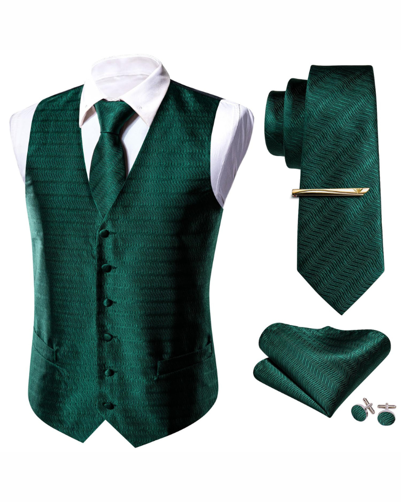 Harrison Men's Paisley Waistcoat Set – 5 Piece Formal Vest with Tie & Pocket Square