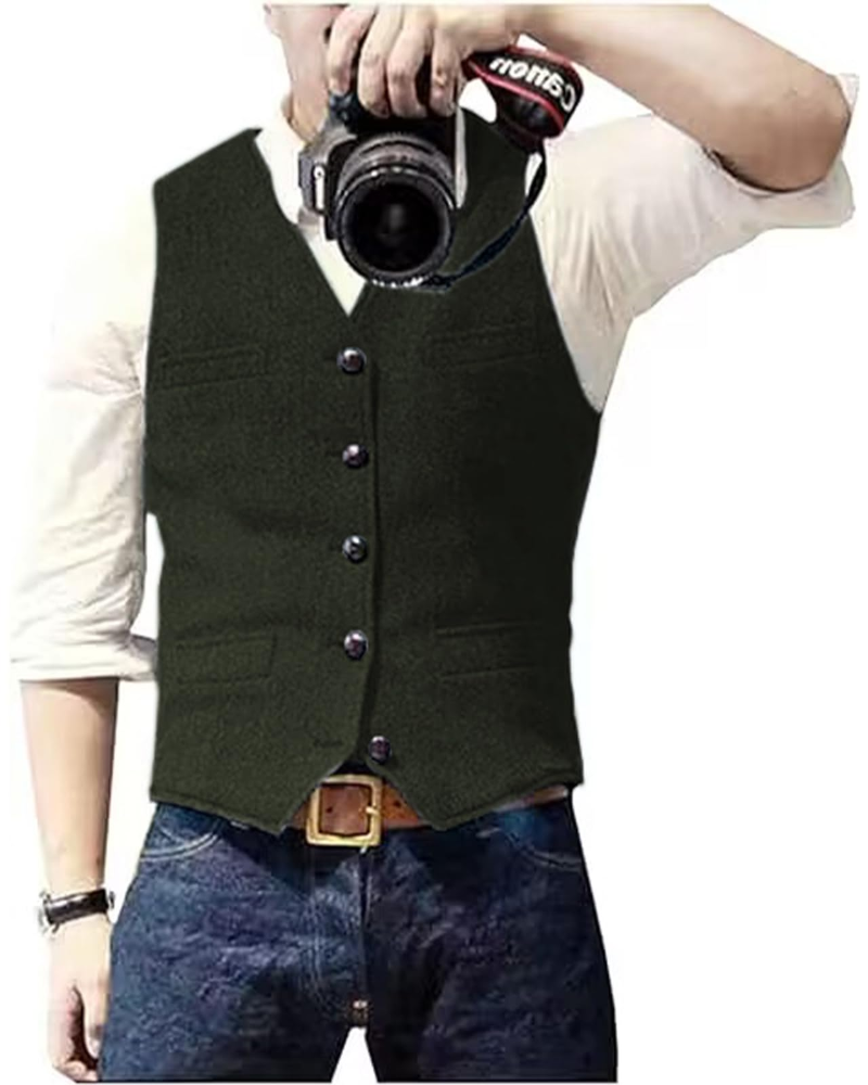 Elliot Men's Herringbone Tweed Waistcoat – Regular Fit V-Neck Formal Vest