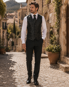 Wesley Men's Paisley Waistcoat Set – 7 Piece Silk Blend Formal Vest Set