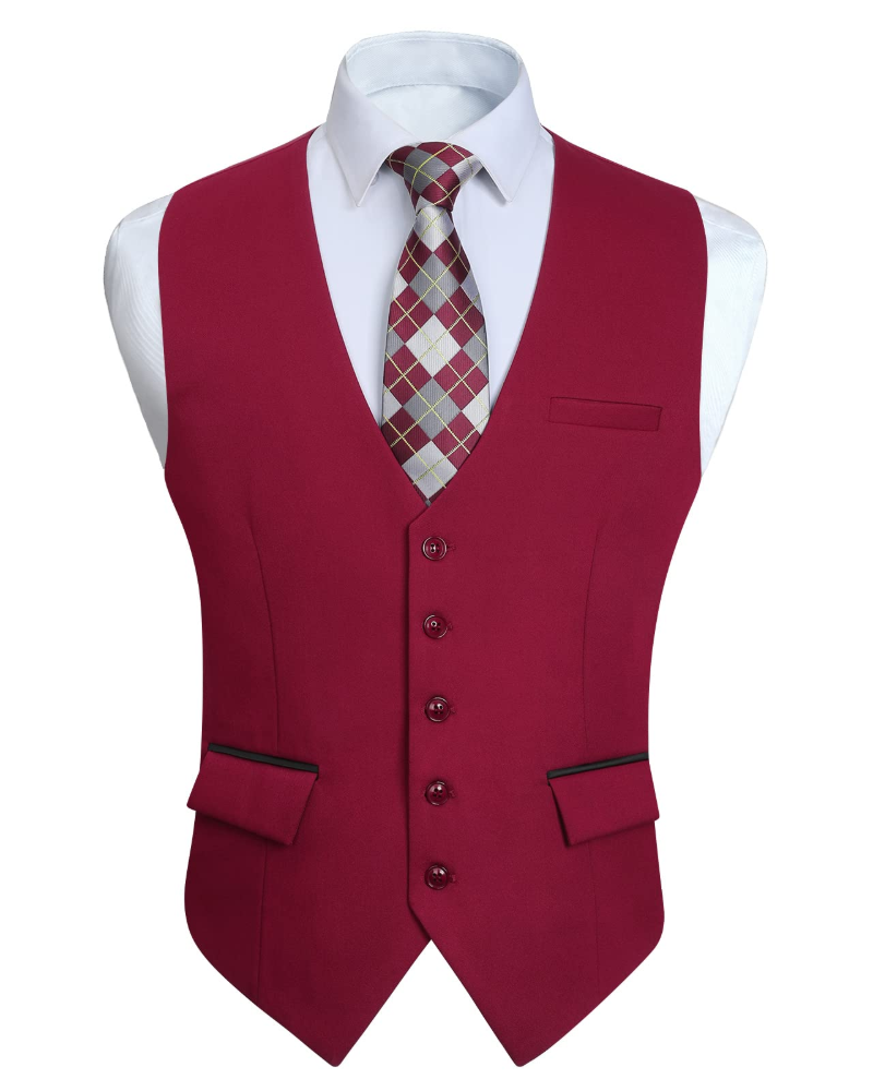 Nathan Men's V-Neck Waistcoat – Five Button Formal Vest with Contrast Pockets