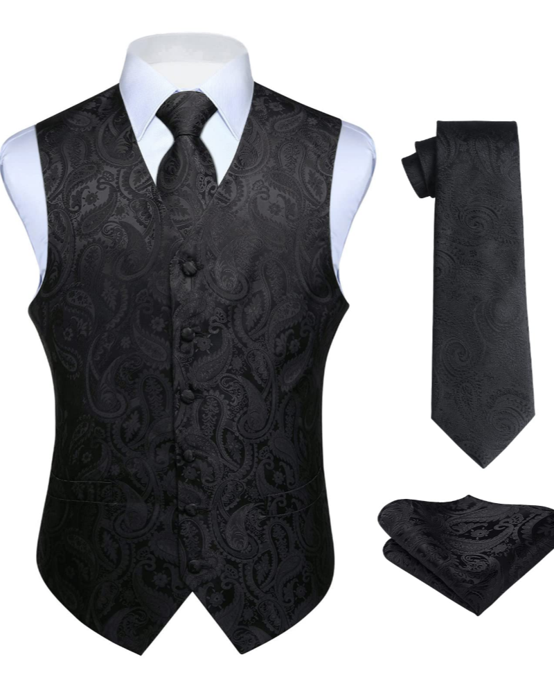Maxwell Men's Paisley Silk Waistcoat – V-Neck Six Button Formal Vest