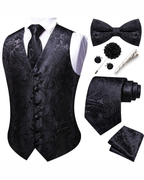 Wesley Men's Paisley Waistcoat Set – 7 Piece Silk Blend Formal Vest Set