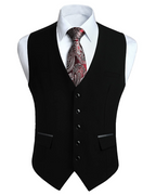 Nathan Men's V-Neck Waistcoat – Five Button Formal Vest with Contrast Pockets