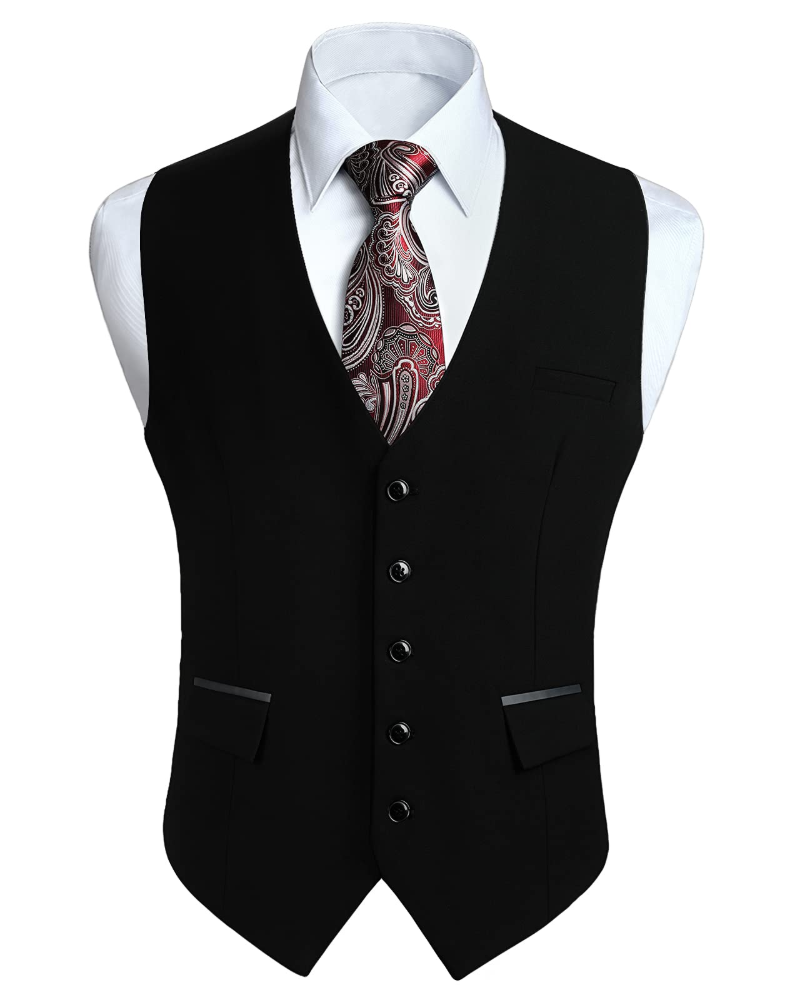 Nathan Men's V-Neck Waistcoat – Five Button Formal Vest with Contrast Pockets