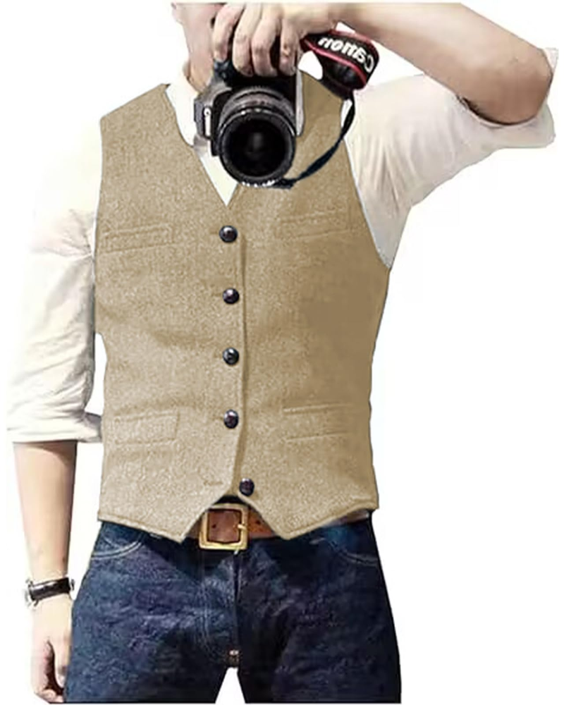 Elliot Men's Herringbone Tweed Waistcoat – Regular Fit V-Neck Formal Vest