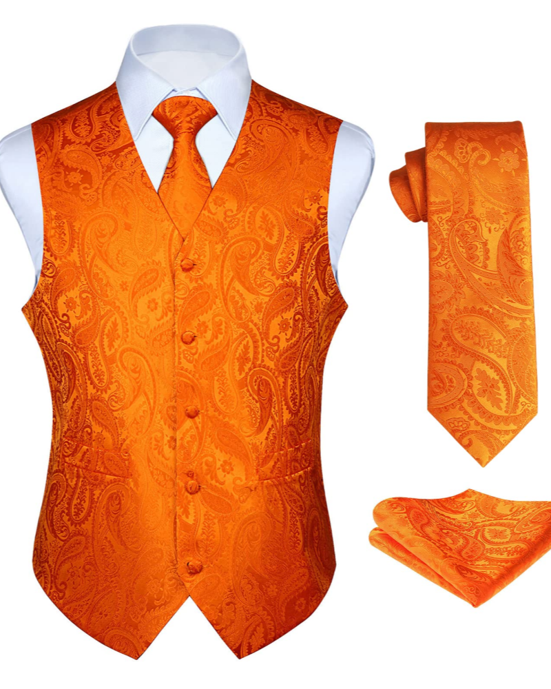 Dominic Men's Paisley Waistcoat Set – 3 Piece V-Neck Formal Vest with Tie & Pocket Square