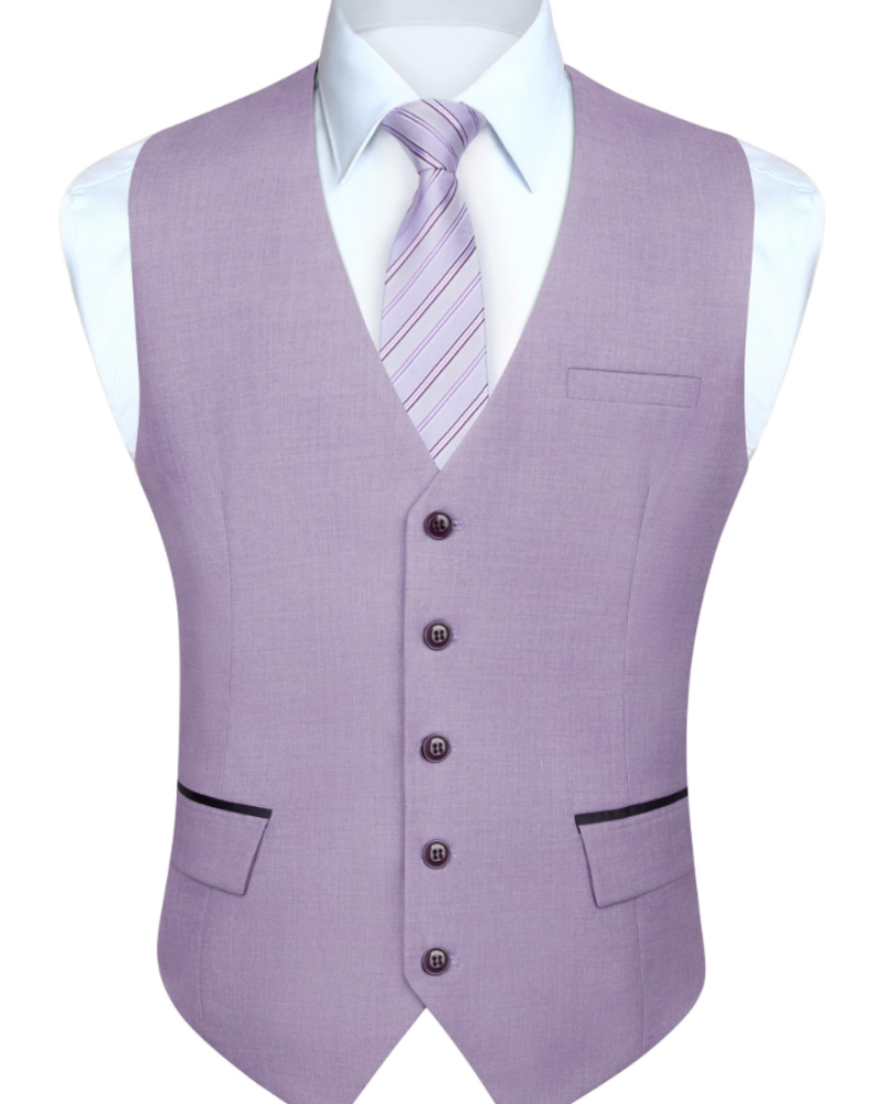 Nathan Men's V-Neck Waistcoat – Five Button Formal Vest with Contrast Pockets