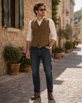 Elliot Men's Herringbone Tweed Waistcoat – Regular Fit V-Neck Formal Vest