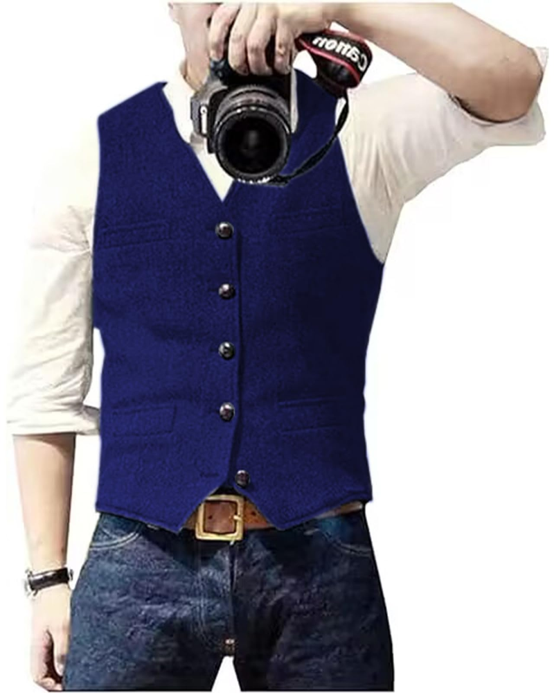 Elliot Men's Herringbone Tweed Waistcoat – Regular Fit V-Neck Formal Vest
