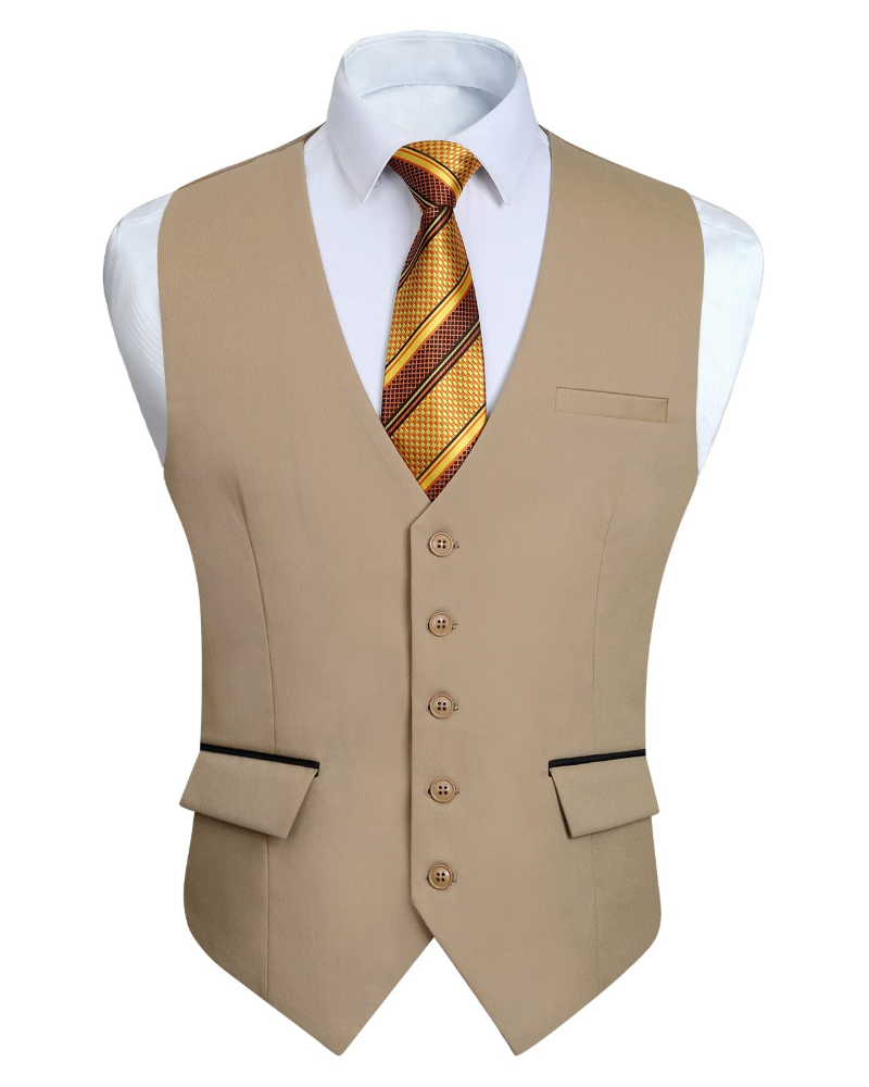 Nathan Men's V-Neck Waistcoat – Five Button Formal Vest with Contrast Pockets