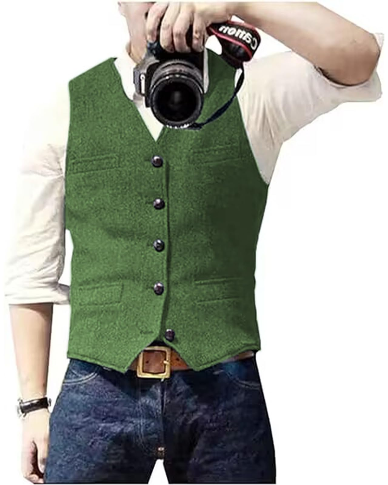 Elliot Men's Herringbone Tweed Waistcoat – Regular Fit V-Neck Formal Vest
