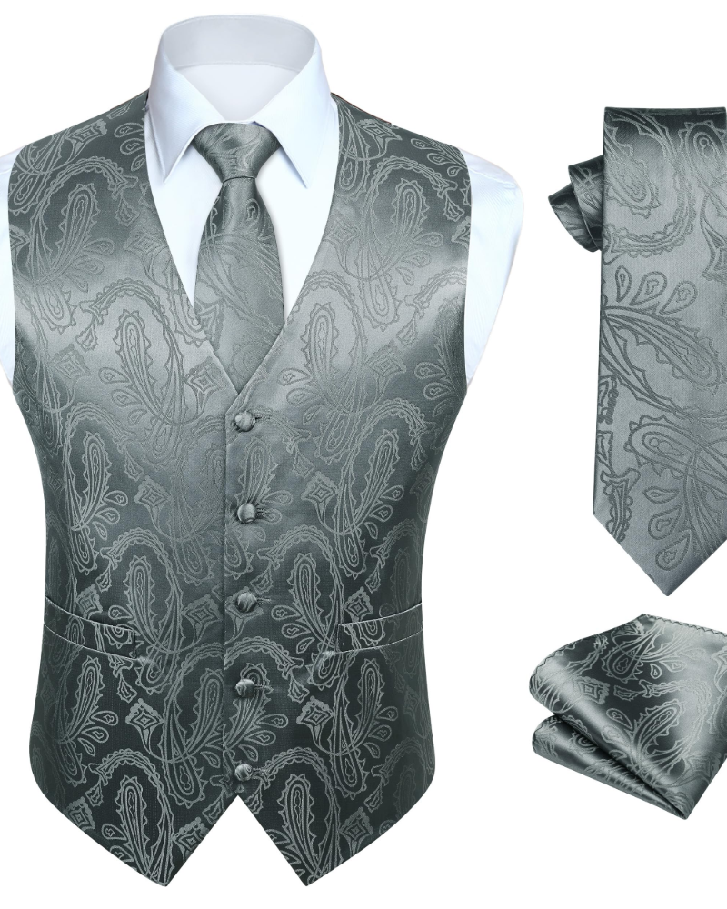 Maxwell Men's Paisley Silk Waistcoat – V-Neck Six Button Formal Vest