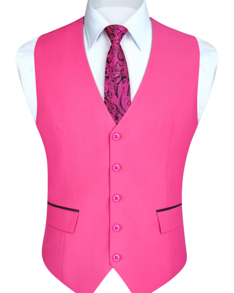 Nathan Men's V-Neck Waistcoat – Five Button Formal Vest with Contrast Pockets
