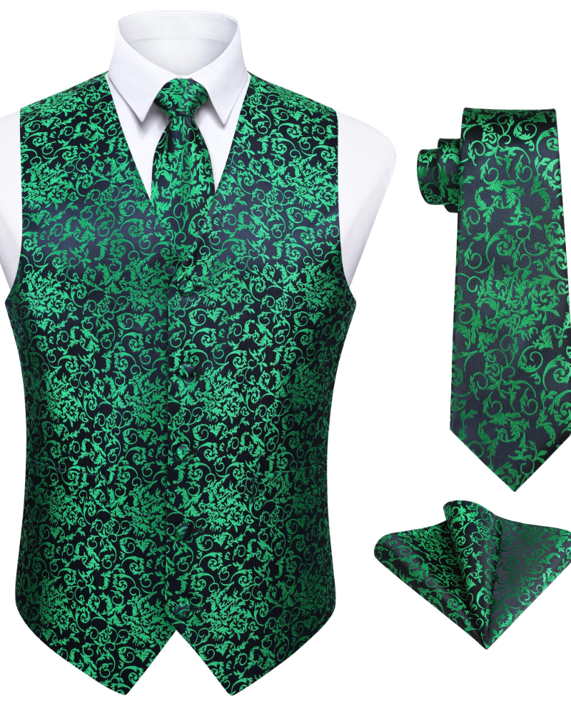 Dominic Men's Paisley Waistcoat Set – 3 Piece V-Neck Formal Vest with Tie & Pocket Square