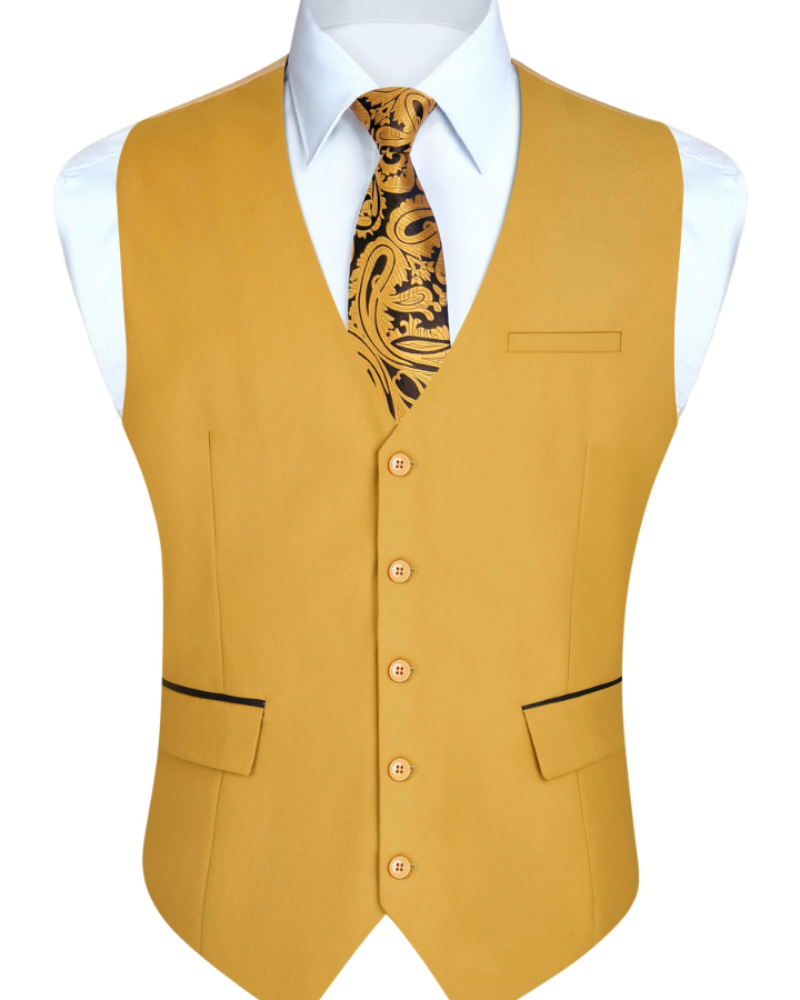 Nathan Men's V-Neck Waistcoat – Five Button Formal Vest with Contrast Pockets