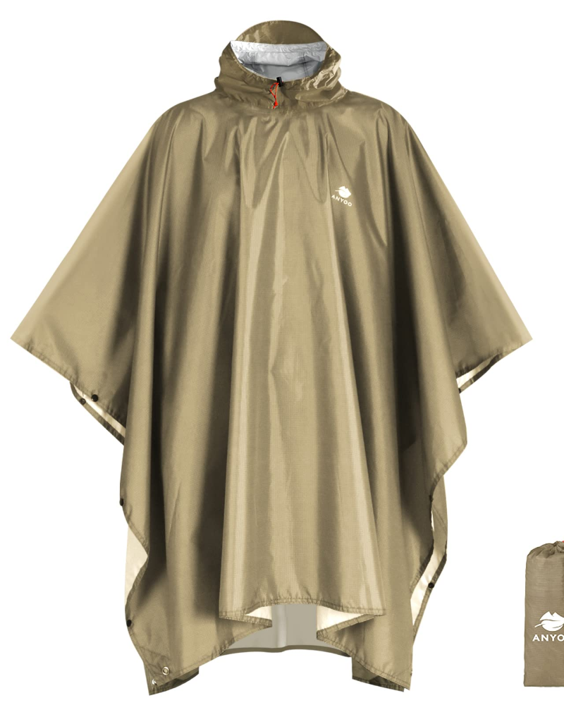 Simon Men's Rain Poncho – Waterproof Packable Hooded Outdoor Cape with TPU Coating