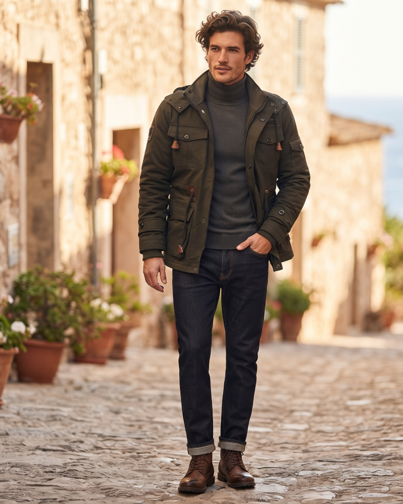 Tristan Men's Military Jacket – Water Resistant Fleece Lined Utility Coat