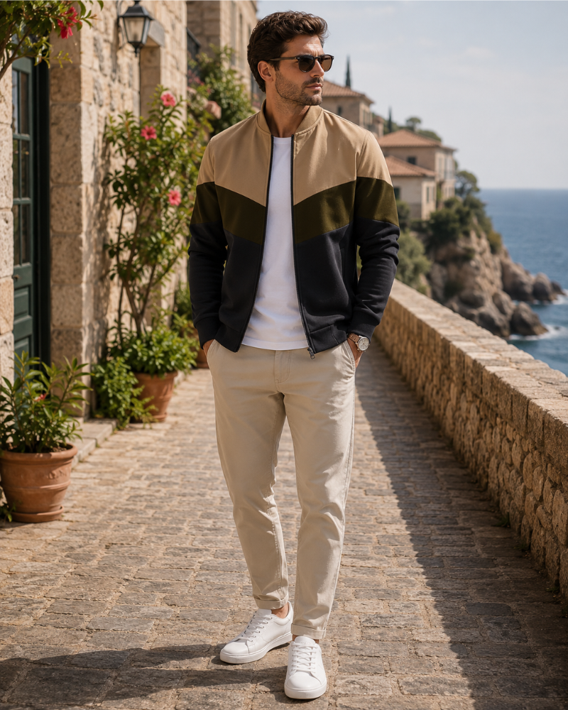 Jasper Men's Bomber Jacket – Full Zip Colour Block Casual Jacket