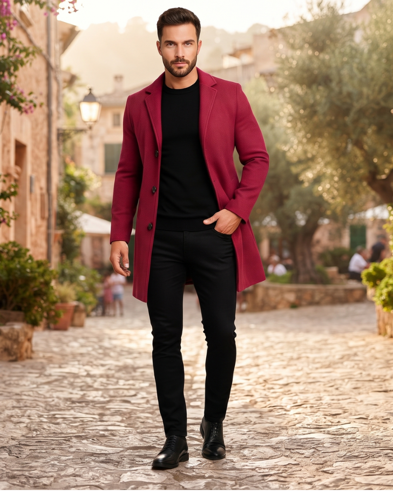 Edward Men's Winter Coat – Long Windproof Smart Overcoat with Classic Lapel