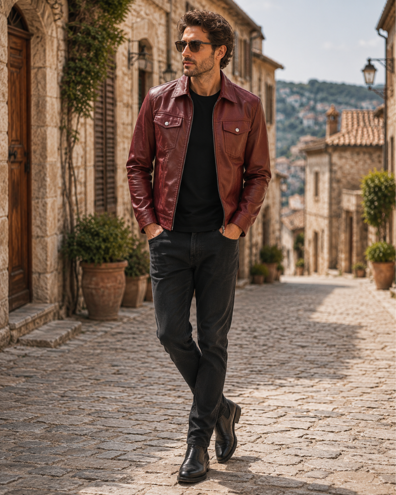 Rowan Men's PU Faux Leather Jacket – Casual Zip-Up Jacket with Turn-Down Collar