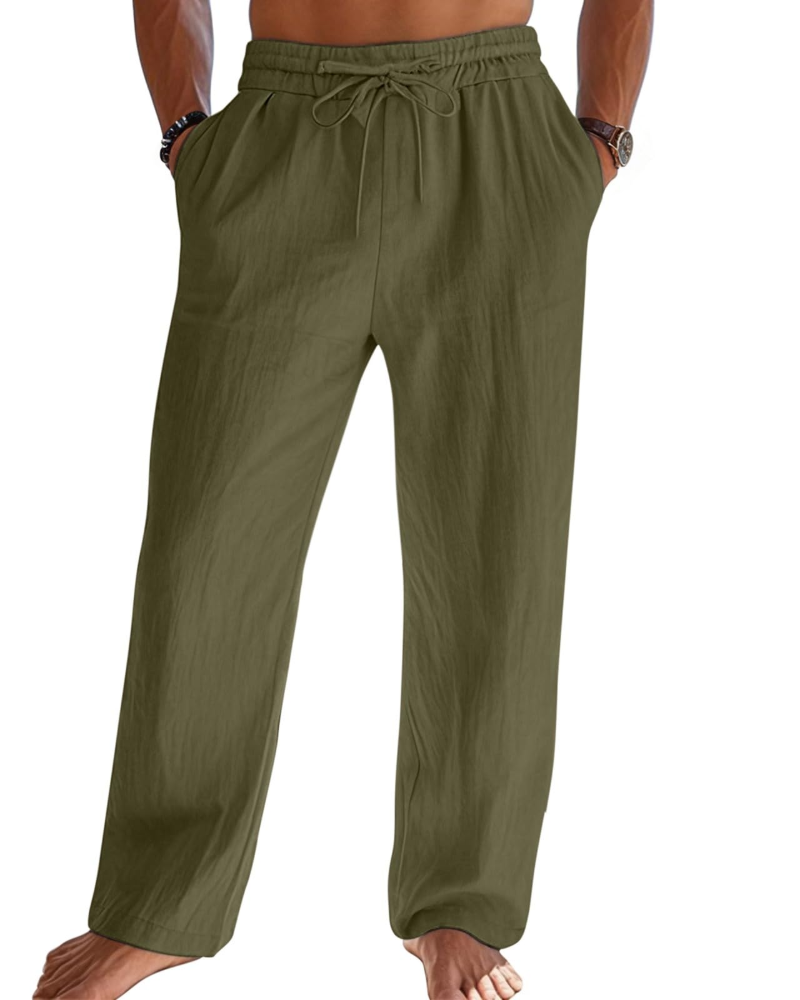 Garrett Men's Cotton Linen Trousers – Drawstring Loose Fit Straight Leg Casual Pants