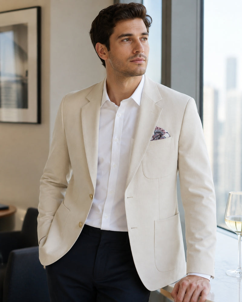 Desmond Men's Oxford Blazer – Regular Fit Suit Jacket with Single Button & Centre Vent