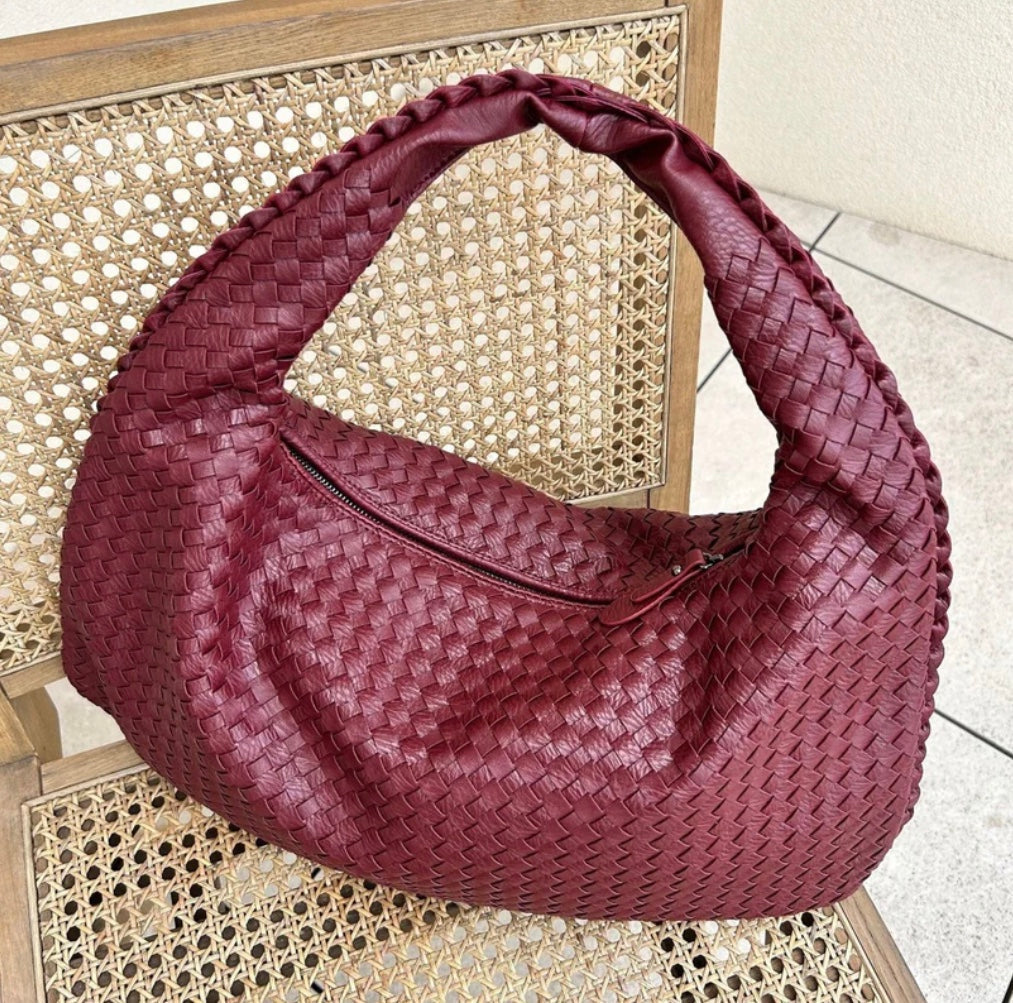 Elowen Women's Woven Tote Bag – Vegan Leather Zip Shoulder Handbag