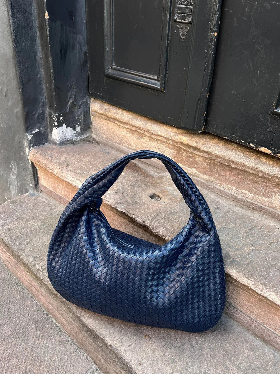 Elowen Women's Woven Tote Bag – Vegan Leather Zip Shoulder Handbag