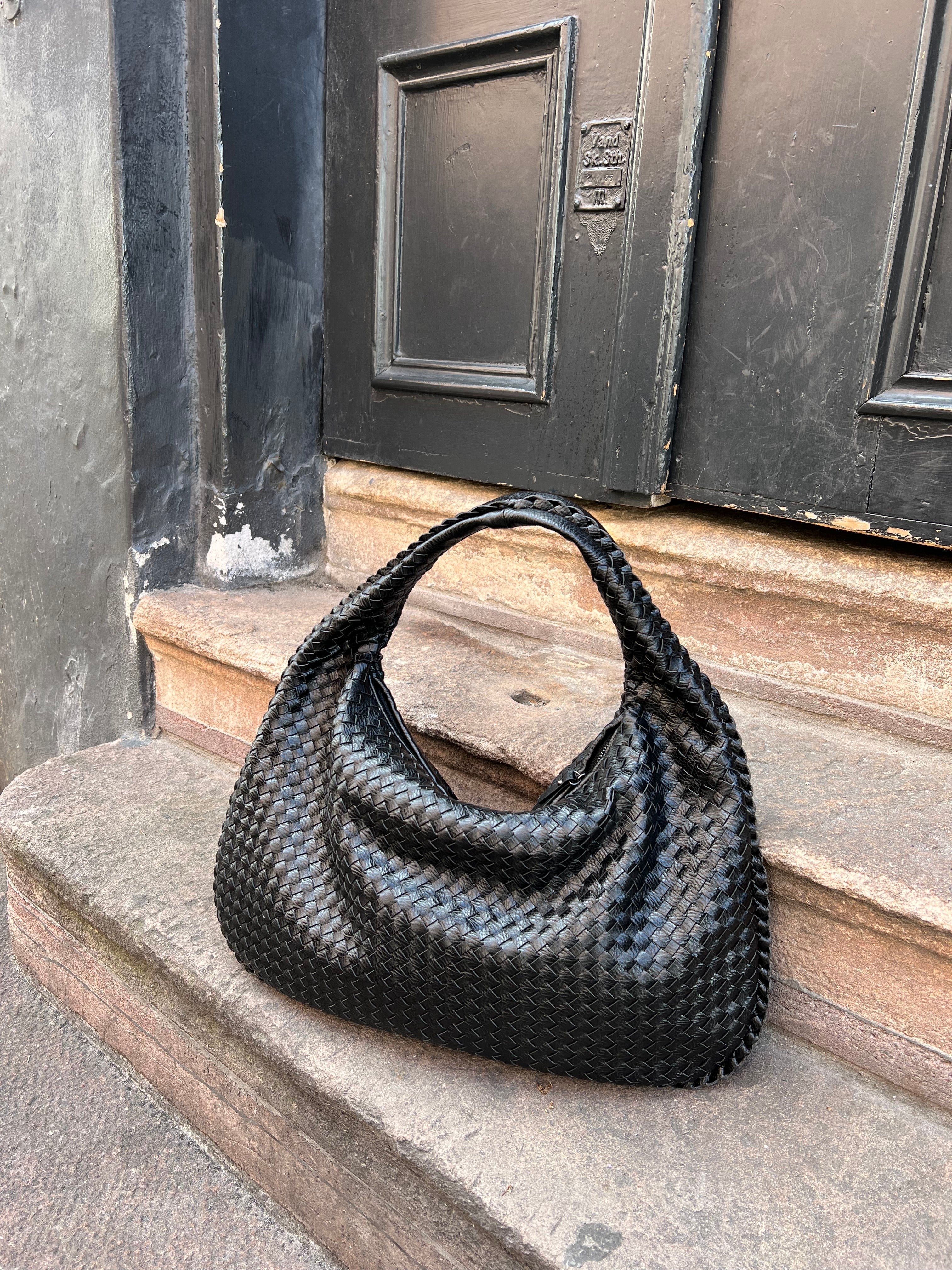 Elowen Women's Woven Tote Bag – Vegan Leather Zip Shoulder Handbag
