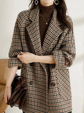 Fiona Women's Checked Jacket – Oversized Double Breasted Smart Casual Blazer Coat