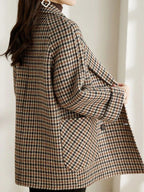 Fiona Women's Checked Jacket – Oversized Double Breasted Smart Casual Blazer Coat