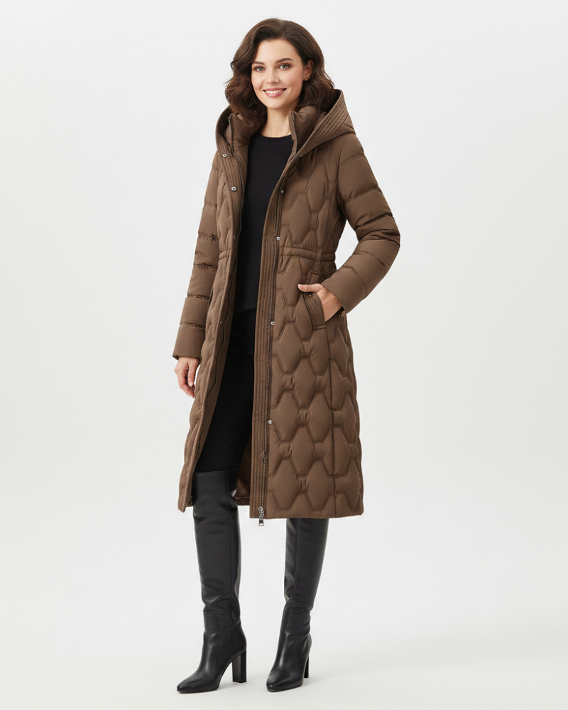 Vivienne Women's Long Puffer Coat – Hooded Insulated Winter Quilted Jacket