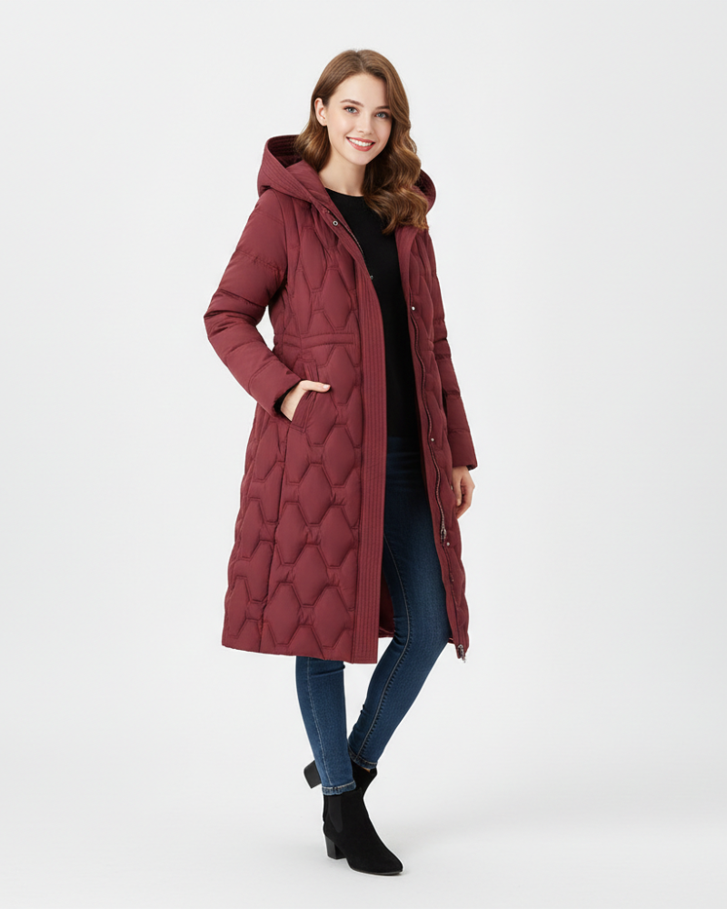 Vivienne Women's Long Puffer Coat – Hooded Insulated Winter Quilted Jacket