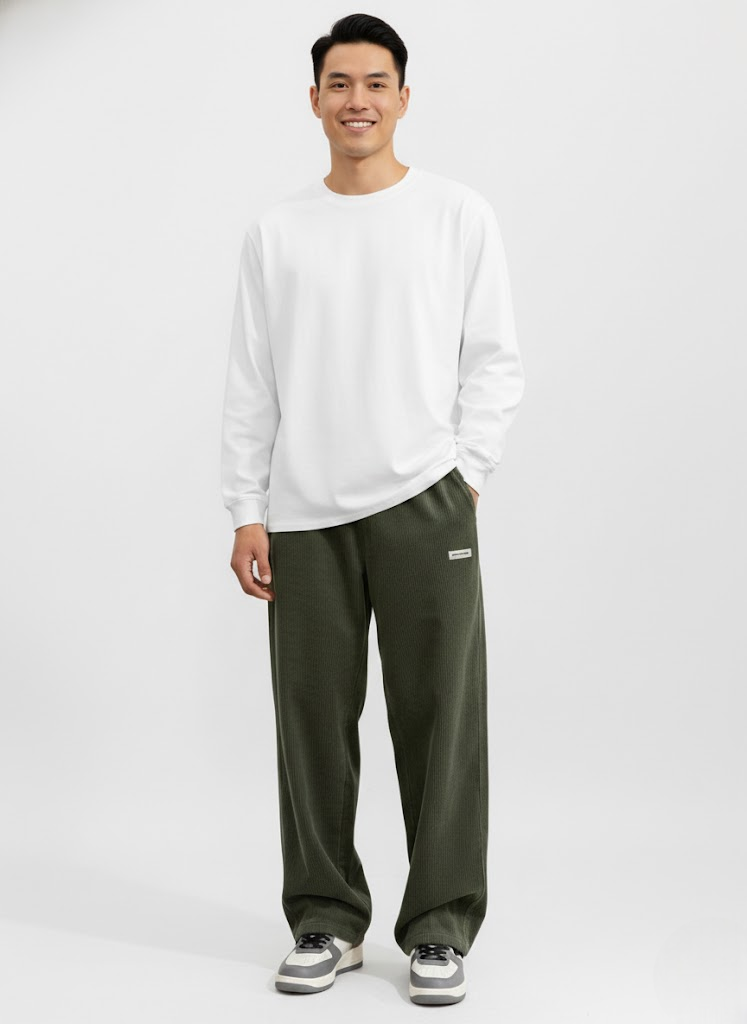 Blake Men's Corduroy Trousers – Loose Fit Drawstring Casual Straight Leg Pants