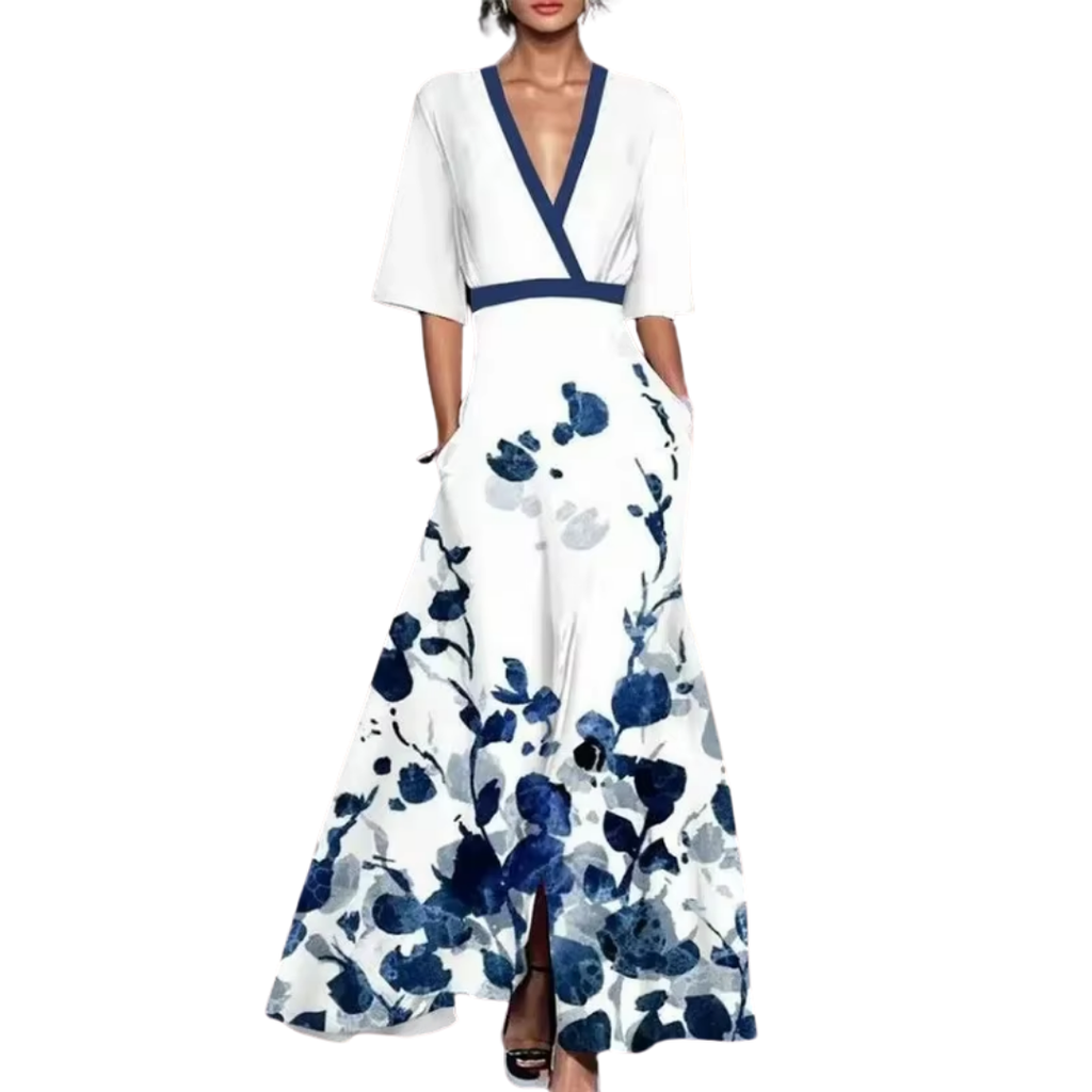 Vanessa Women's Floral Midi Dress – V Neck Belted Spring Summer Occasion Dress