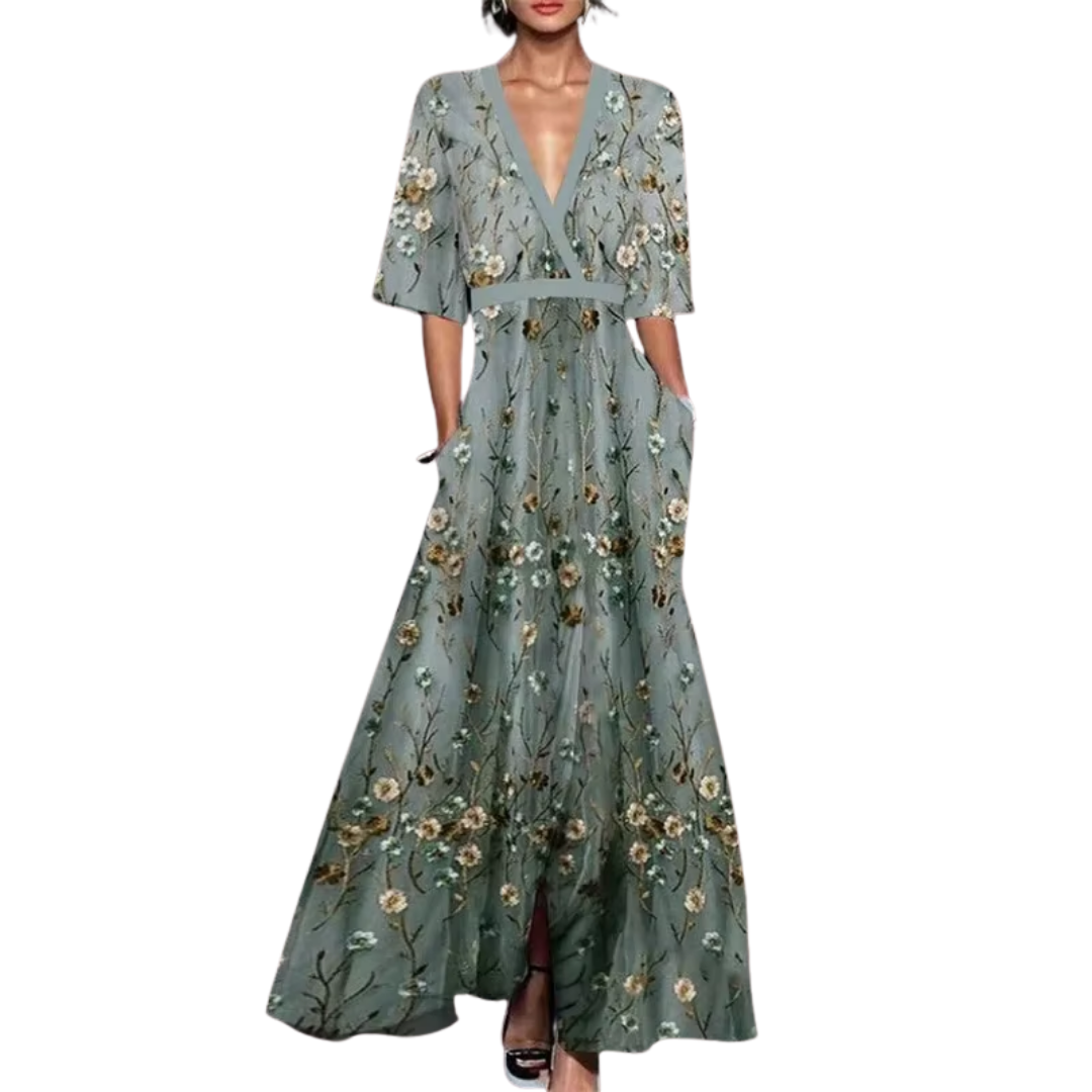Vanessa Women's Floral Midi Dress – V Neck Belted Spring Summer Occasion Dress