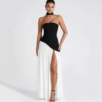 Celestine Women's Two-Tone Evening Dress – Strapless Bodice, High Split & Scarf
