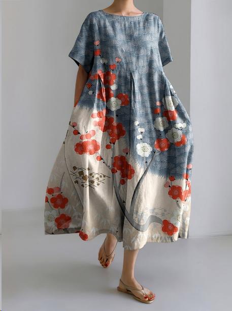 Genevieve Women's Floral Midi Dress – Lightweight Round Neck Summer Dress