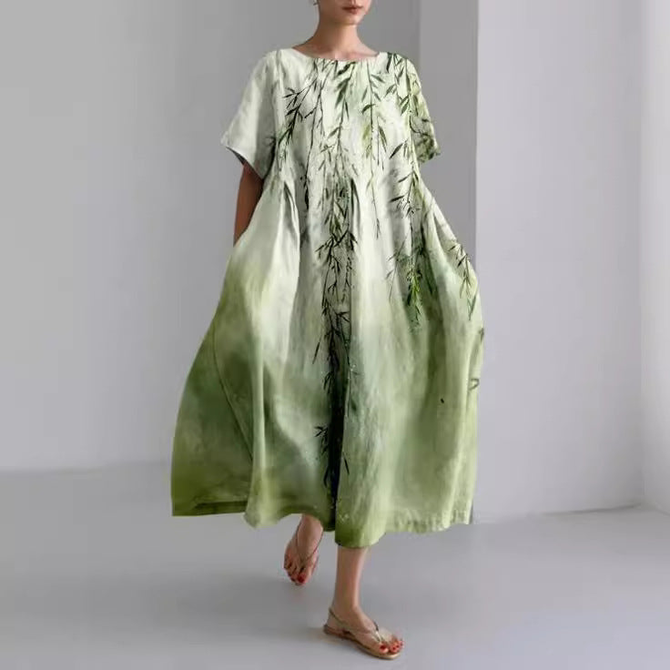 Genevieve Women's Floral Midi Dress – Lightweight Round Neck Summer Dress
